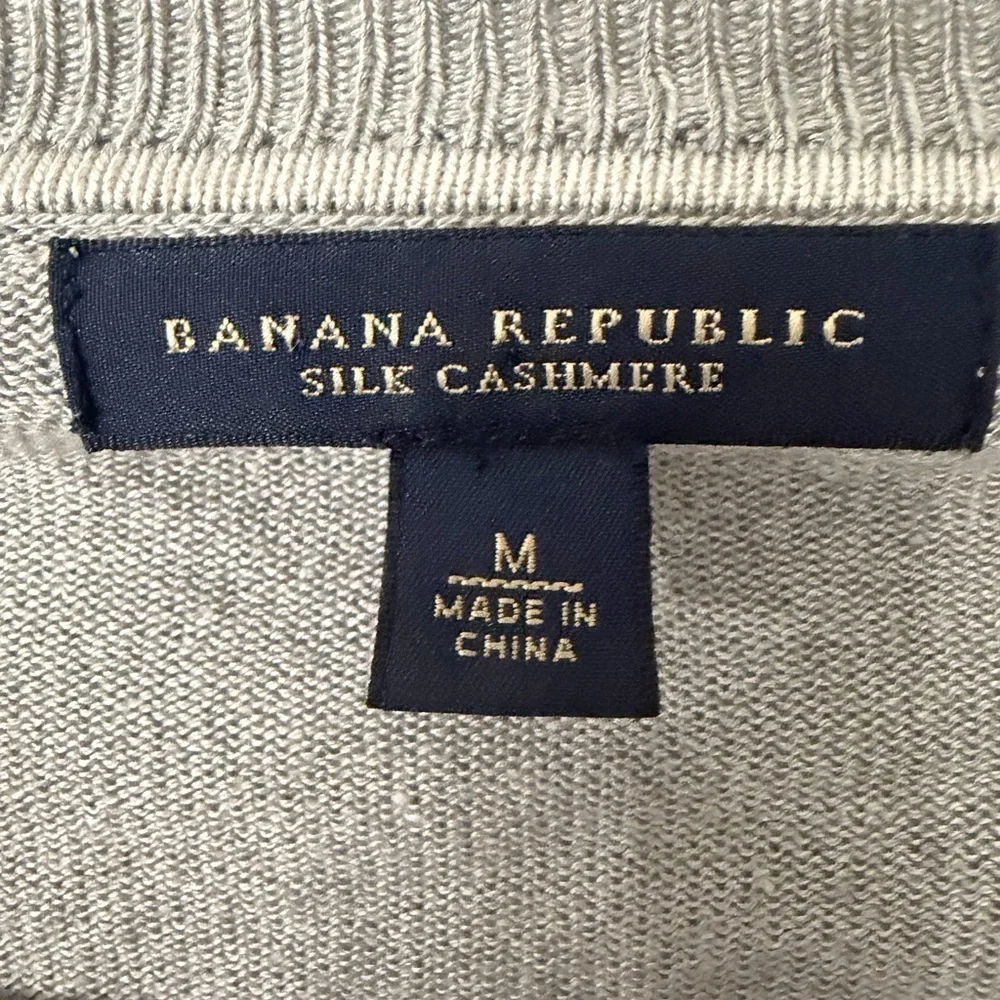 Banana Republic Silk Cashmere Blend Mens Medium Gray V-neck Lightweight Knit Top